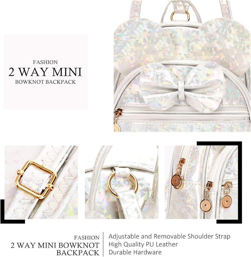 KL928 Girls Mini Backpack Bowknot Polka Dot Cute Small Daypacks Convertible Shoulder Bag Purse for Women - Image 3